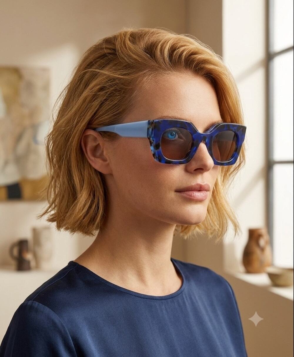 New Face A face glitch 1 6591 blue tortoise sunglasses hand made Italy